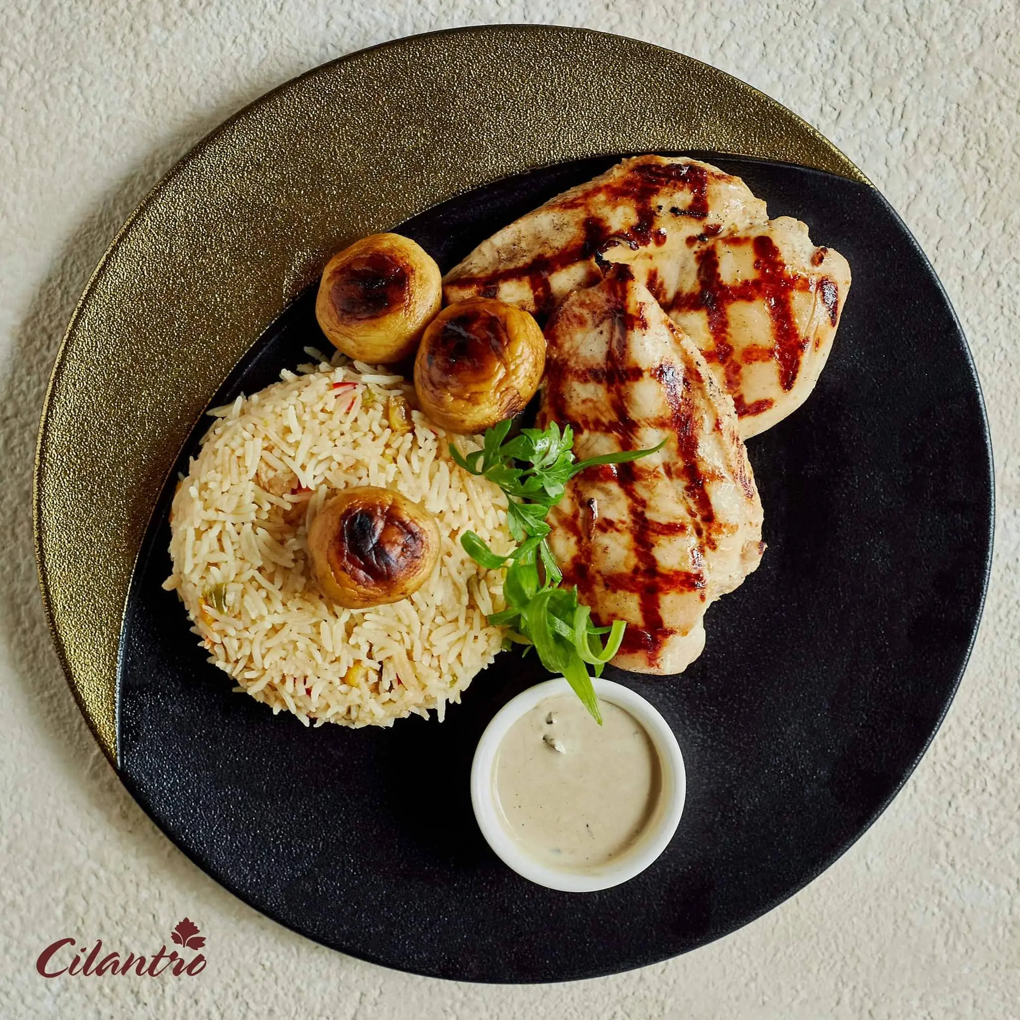 Grilled Chicken and Mushroom with Rice plate